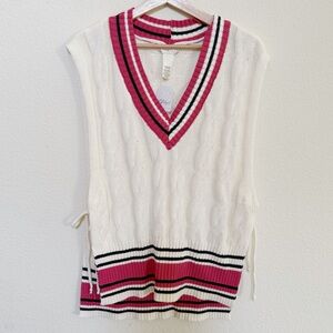 Free People White and Pink V-Neck Sweater Vest - OS NWT